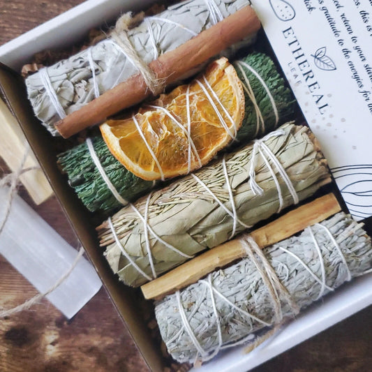 All Natural 4 Pack 4'' Long Sage Sticks Smudge Kit Gift Set Incense Bundles