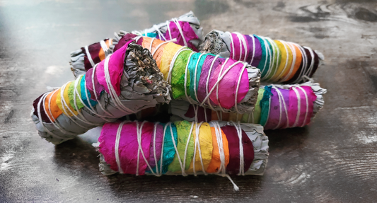 3 Pack 7 Chakra Smudge Bundles White Sage Wrapped With Rose Petals