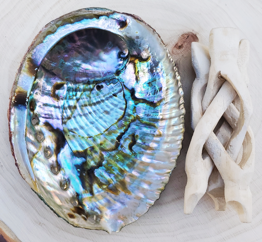 Large Abalone Shell 4"-5" With A 4" Wooden Stand Smudge Accessory Kit