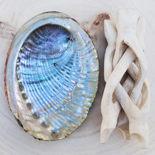 Abalone Shell 3"-4" With A 4" Wooden Stand Smudge Accessory Kit