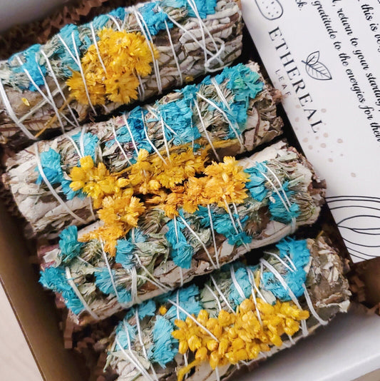 Yerba Santa Bundles With Mullein Flower Smudge Kit In Gift Package 4'' Long