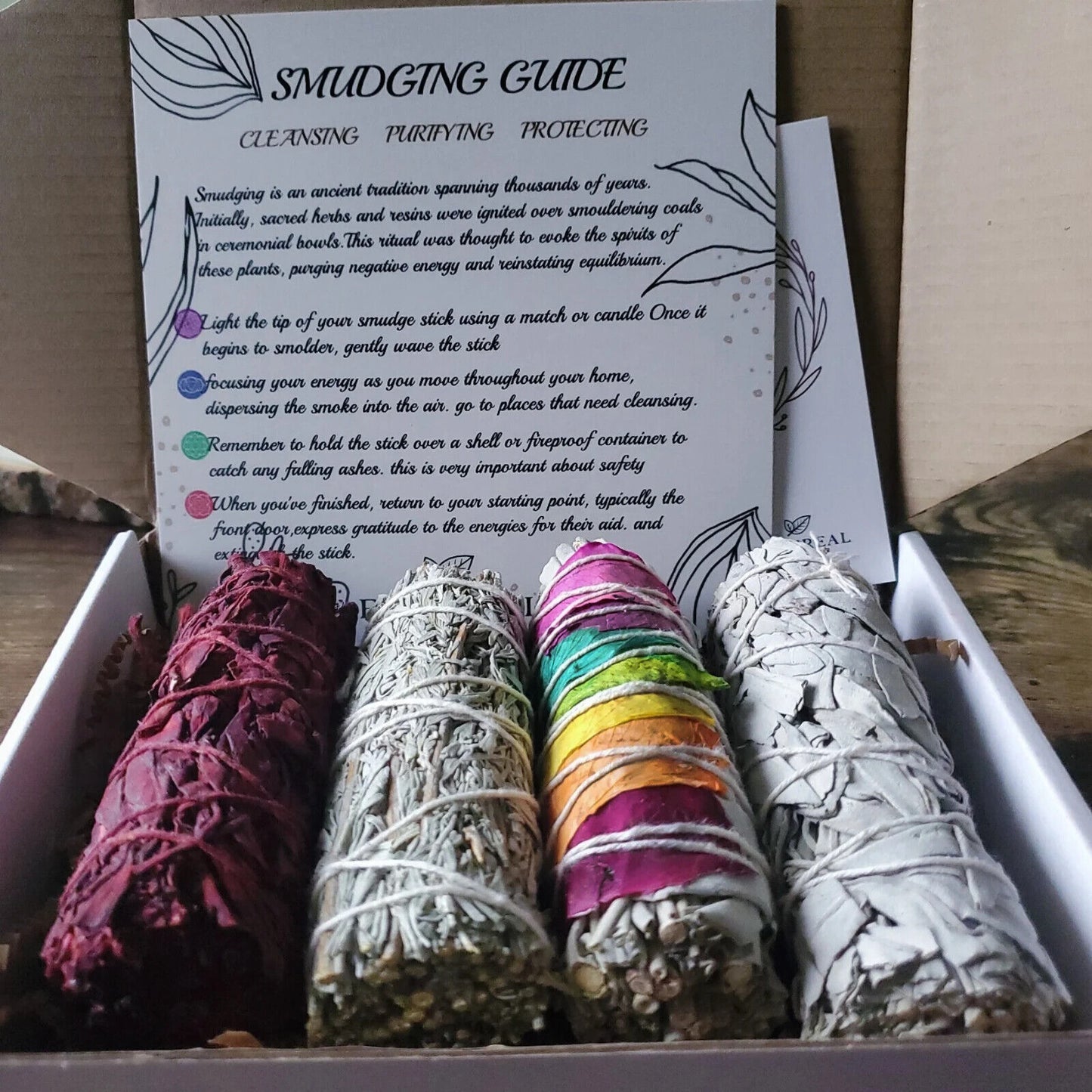 4 Pack Sage Sticks Smudge Kit 4'' Long, Incense Bundles Gift Box For Healing