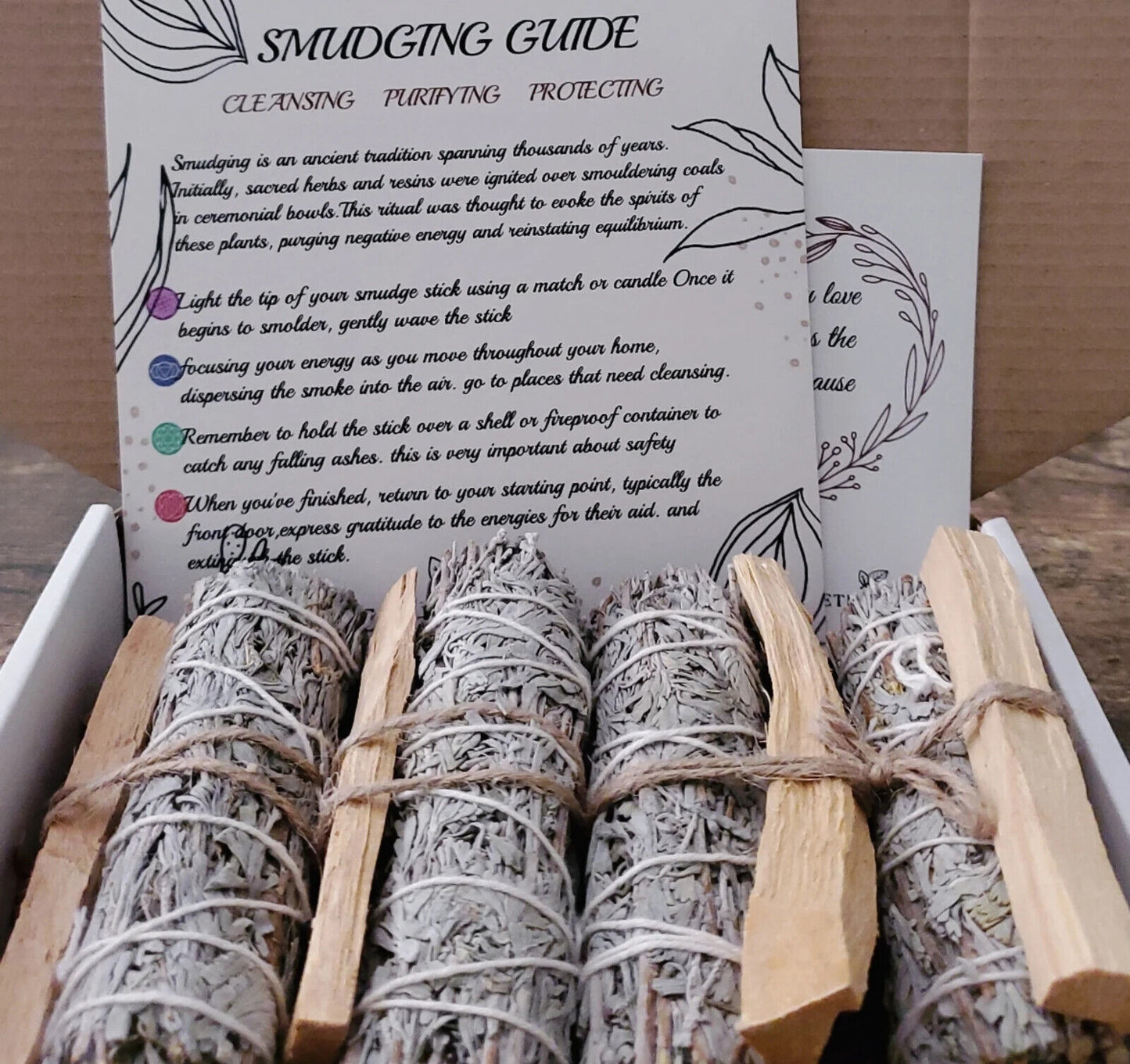 4'' Long Blue Sage Sticks With Palo Santo Smudge Kit In Gift Package Sage Bundle